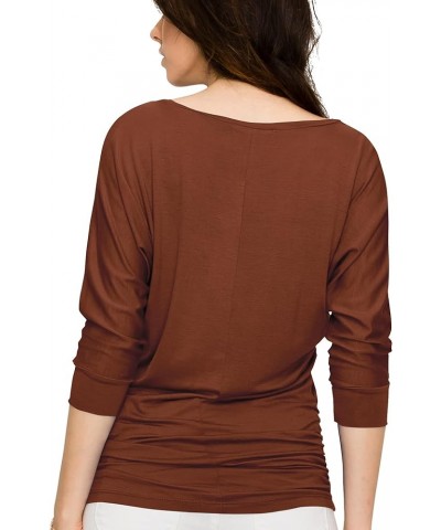 LL Womens 3/4 Sleeve with Drape Top - Made in USA Wt822_rust $13.65 Tops