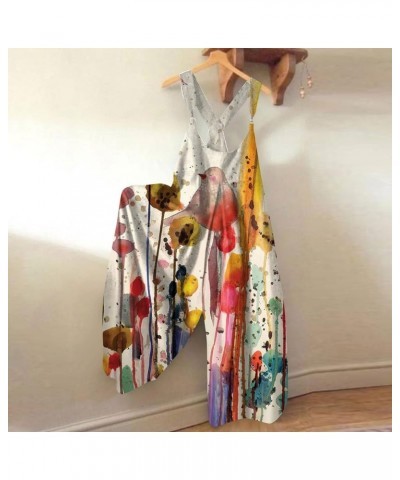 Women's Jumpsuits Dressy 2023 Summer Hippie Overalls Women Loose Fit Jumpsuit Floral Print Bohemian Wide Leg Bib Rompers Abei...