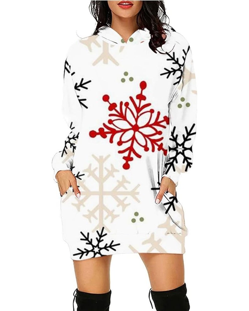 Women's Christmas Long Hooded Sweatshirt Long Sleeve Snowflake Print Hoodie Merry Xmas Dress White Snowflake $9.97 Hoodies & ...