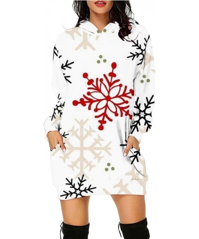 Women's Christmas Long Hooded Sweatshirt Long Sleeve Snowflake Print Hoodie Merry Xmas Dress White Snowflake $9.97 Hoodies & ...