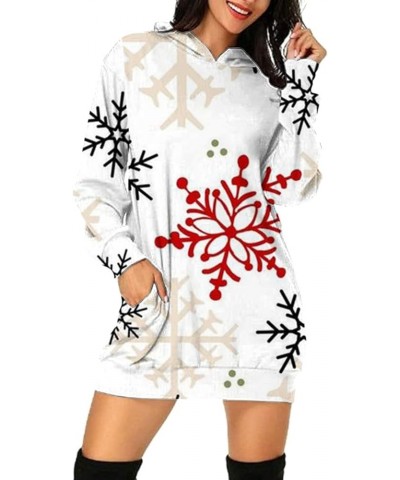 Women's Christmas Long Hooded Sweatshirt Long Sleeve Snowflake Print Hoodie Merry Xmas Dress White Snowflake $9.97 Hoodies & ...