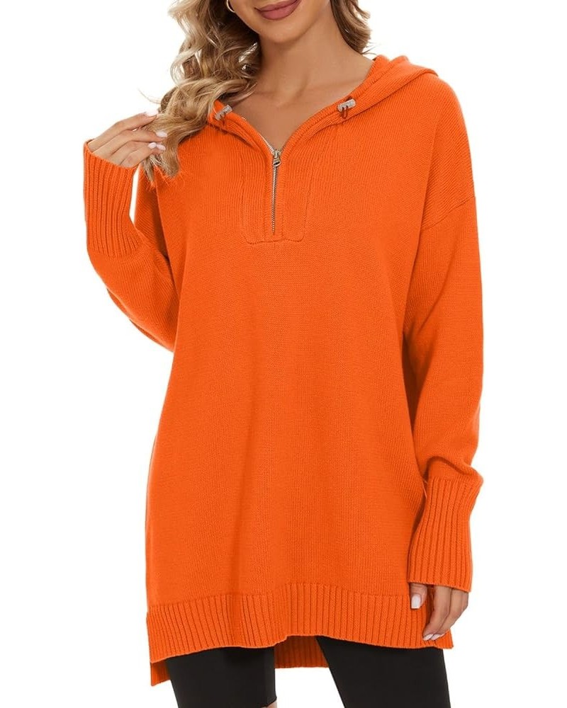 Women's Hooded Sweater Loose Half Zip Drawstring Pullover Sweatshirt Top Casual Long Sleeve Side Slit Knit Hoodie Orange $22....