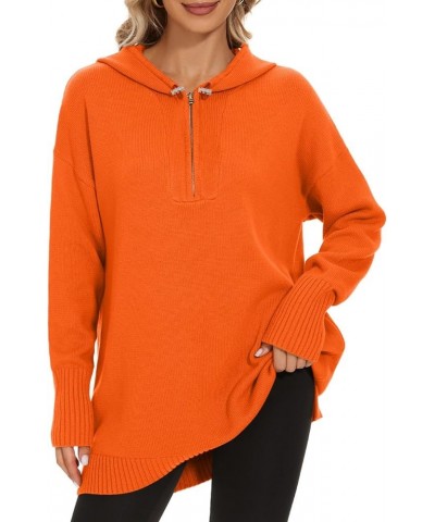 Women's Hooded Sweater Loose Half Zip Drawstring Pullover Sweatshirt Top Casual Long Sleeve Side Slit Knit Hoodie Orange $22....