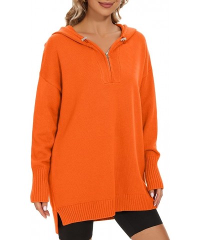 Women's Hooded Sweater Loose Half Zip Drawstring Pullover Sweatshirt Top Casual Long Sleeve Side Slit Knit Hoodie Orange $22....