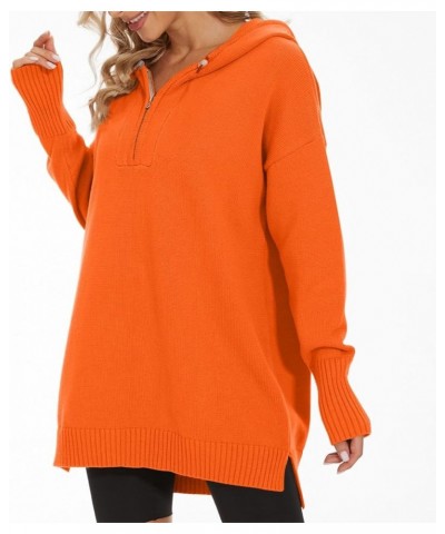 Women's Hooded Sweater Loose Half Zip Drawstring Pullover Sweatshirt Top Casual Long Sleeve Side Slit Knit Hoodie Orange $22....