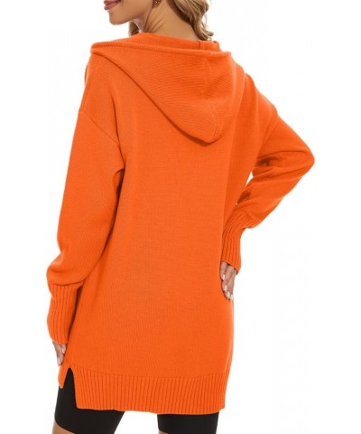 Women's Hooded Sweater Loose Half Zip Drawstring Pullover Sweatshirt Top Casual Long Sleeve Side Slit Knit Hoodie Orange $22....