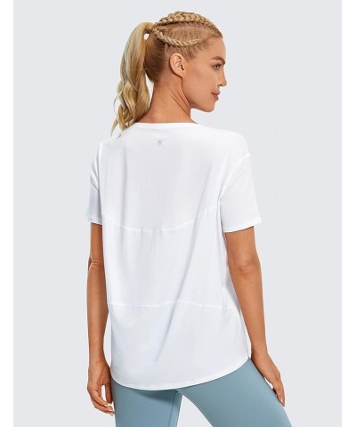 Women's Pima Cotton Short Sleeve Shirts Loose Fit Gym Workout T-Shirt Athletic Casual Tops White $15.66 Activewear