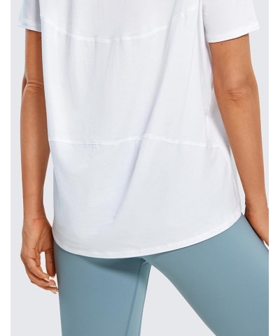 Women's Pima Cotton Short Sleeve Shirts Loose Fit Gym Workout T-Shirt Athletic Casual Tops White $15.66 Activewear