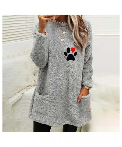 2023 Winter Womens Fleece Pullover Sweater Sherpa Warm Sweatshirts Long Sleeve Crewneck Tunic Tees Thermal Top A3gray $9.33 A...