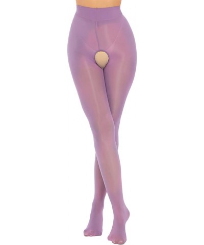 Women's Glossy Hollow Out Footed Tights Oily Shiny Pantyhose 8D Sheer High Waist Stockings Lihgt Purple $5.45 Socks