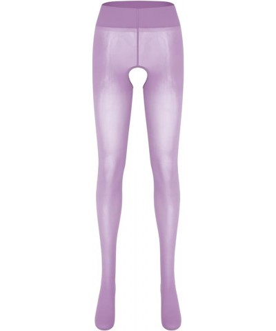 Women's Glossy Hollow Out Footed Tights Oily Shiny Pantyhose 8D Sheer High Waist Stockings Lihgt Purple $5.45 Socks