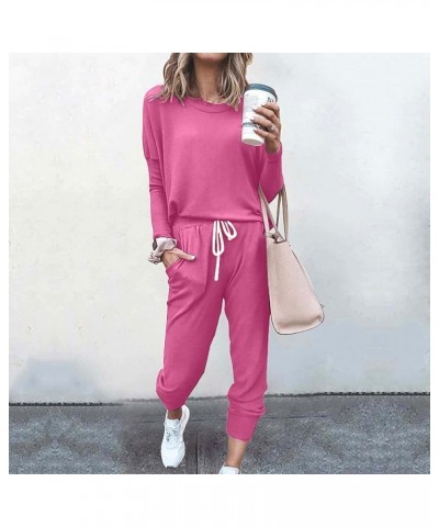 2 Piece Sets for Women Long Sleeve Pullover Shirts Drawstring Capris Sweatpants Matching Sets for Women Hot Pink 3 Sweat Suit...