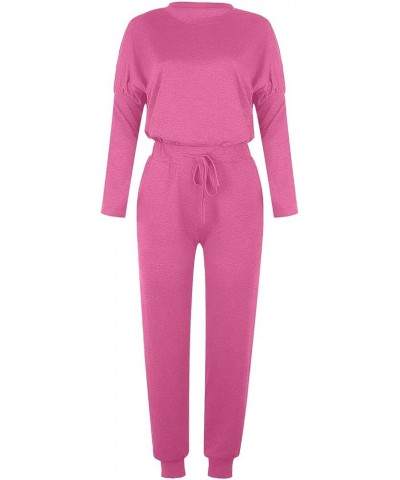 2 Piece Sets for Women Long Sleeve Pullover Shirts Drawstring Capris Sweatpants Matching Sets for Women Hot Pink 3 Sweat Suit...