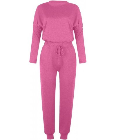 2 Piece Sets for Women Long Sleeve Pullover Shirts Drawstring Capris Sweatpants Matching Sets for Women Hot Pink 3 Sweat Suit...