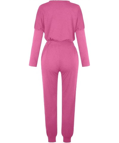 2 Piece Sets for Women Long Sleeve Pullover Shirts Drawstring Capris Sweatpants Matching Sets for Women Hot Pink 3 Sweat Suit...