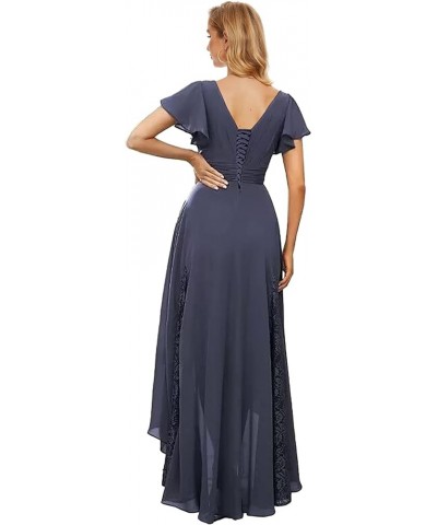 High Low Mother of The Bride Dresses for Wedding Short Sleeve Bridesmaid Dress Long Lace Formal Gown Champagne $31.20 Dresses