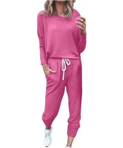 2 Piece Sets for Women Long Sleeve Pullover Shirts Drawstring Capris Sweatpants Matching Sets for Women Hot Pink 3 Sweat Suit...