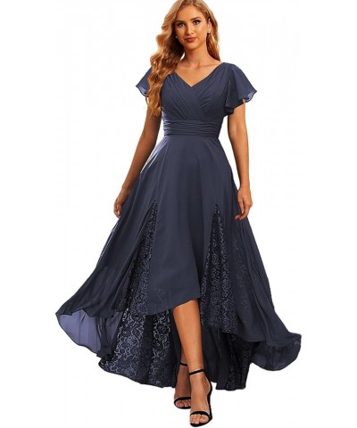 High Low Mother of The Bride Dresses for Wedding Short Sleeve Bridesmaid Dress Long Lace Formal Gown Champagne $31.20 Dresses