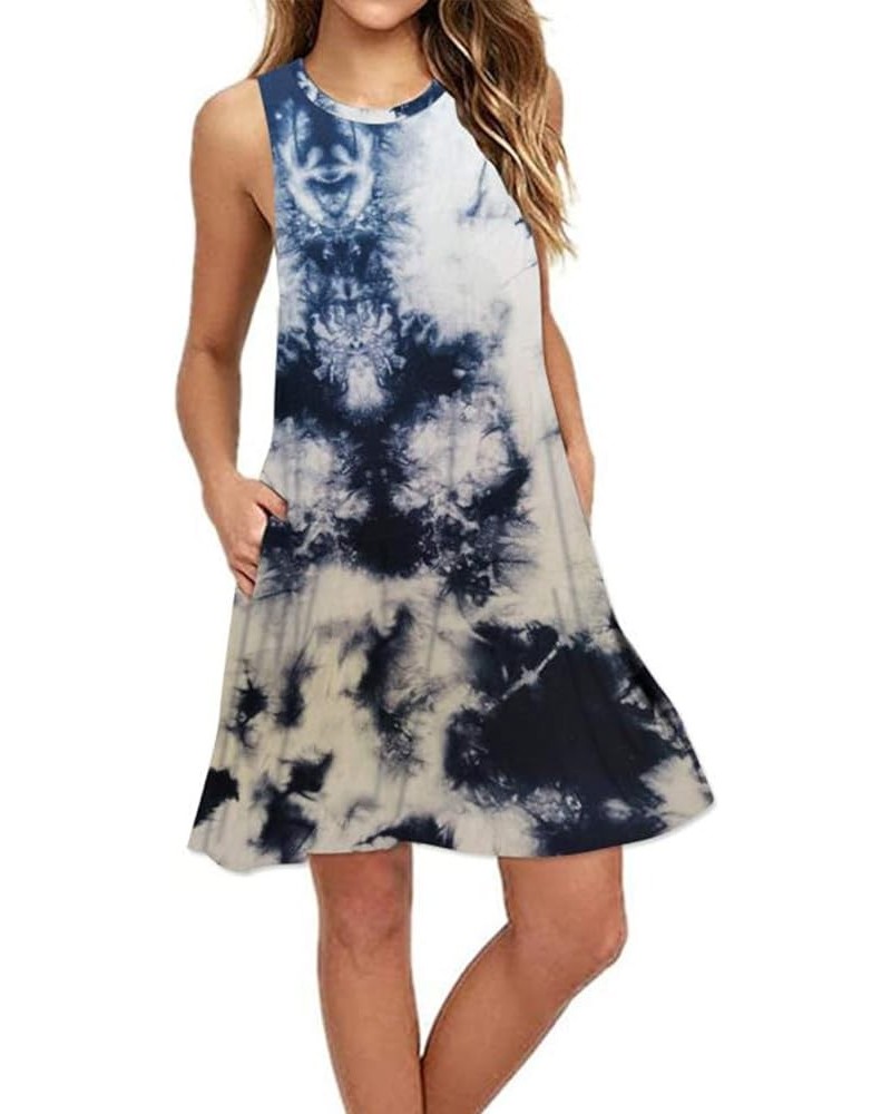 Women Summer Casual Swing T Shirt Dresses Beach Cover up Plain Tank Dress with Pockets Tie Dye White Blue $15.89 Dresses