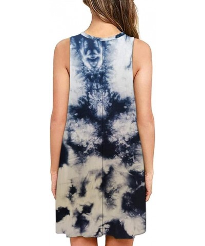 Women Summer Casual Swing T Shirt Dresses Beach Cover up Plain Tank Dress with Pockets Tie Dye White Blue $15.89 Dresses