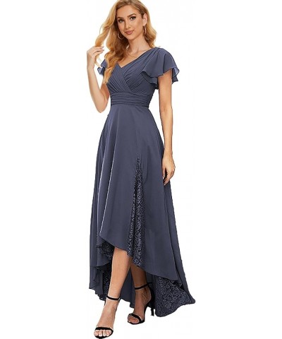 High Low Mother of The Bride Dresses for Wedding Short Sleeve Bridesmaid Dress Long Lace Formal Gown Champagne $31.20 Dresses