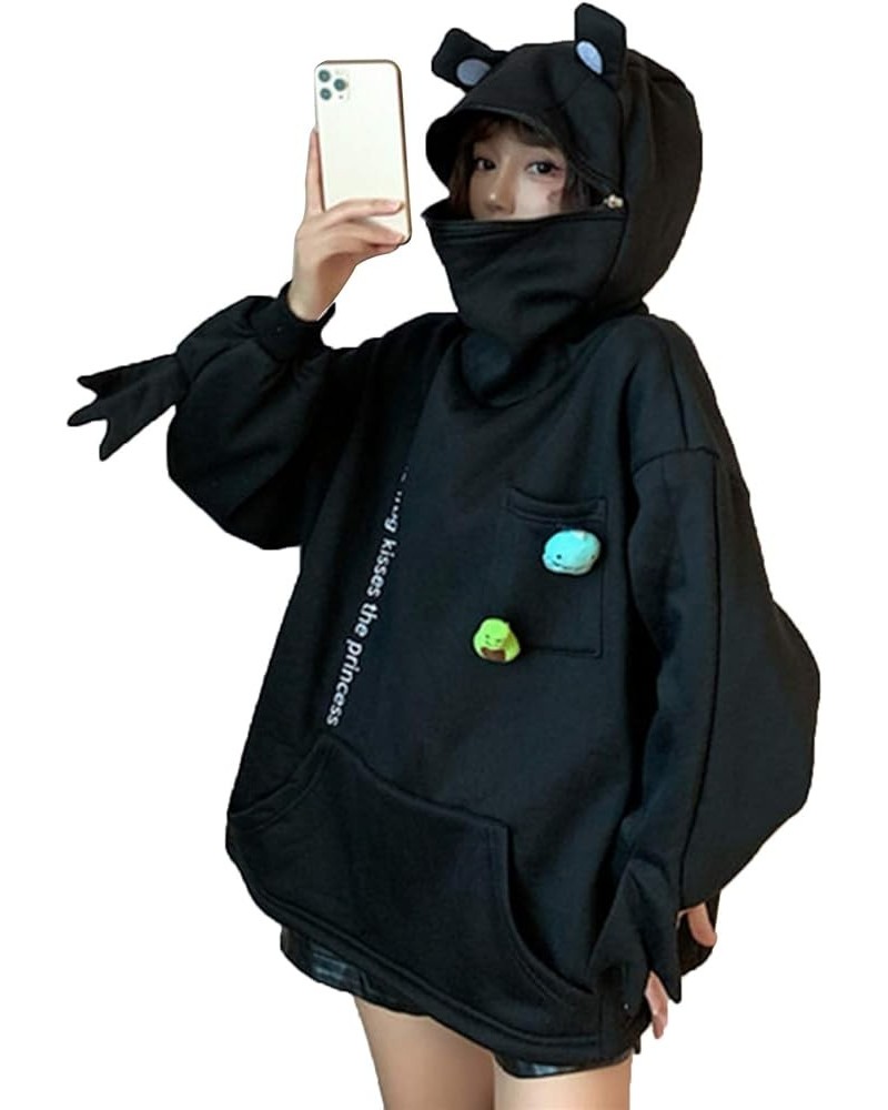 Women Funny Frog Hoodie Cute Animal Shape Novelty Hooded Sweatshirt Zip up Pullover Top with Flap Pocket A Black $12.96 Hoodi...