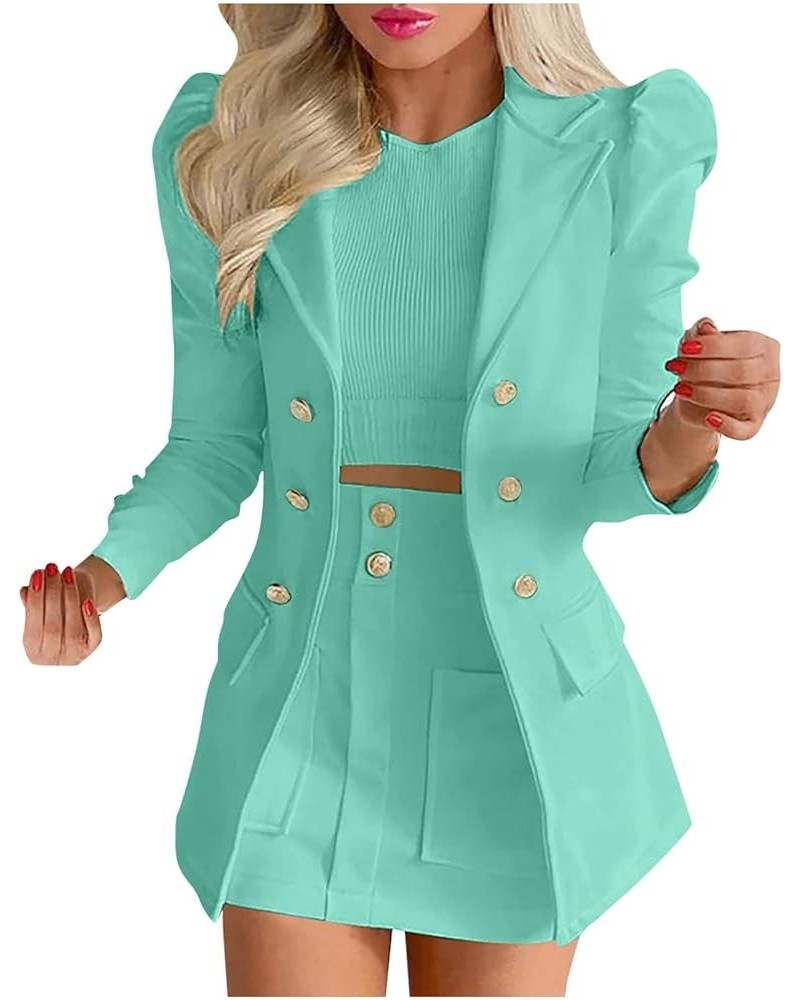 Womens Two Piece Outfits Slim Fit Button Down Blazer Jacket and Short Skirt Elegant Suits Set Fashion Casual Set Mint Green $...