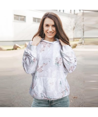 Women's Camo Hoodie Maple-Leaf Shirt Camo Long Sleeve Lightweight Sweatshirt with Pocket Classic Fall Pullovers Tie-dye Grey ...