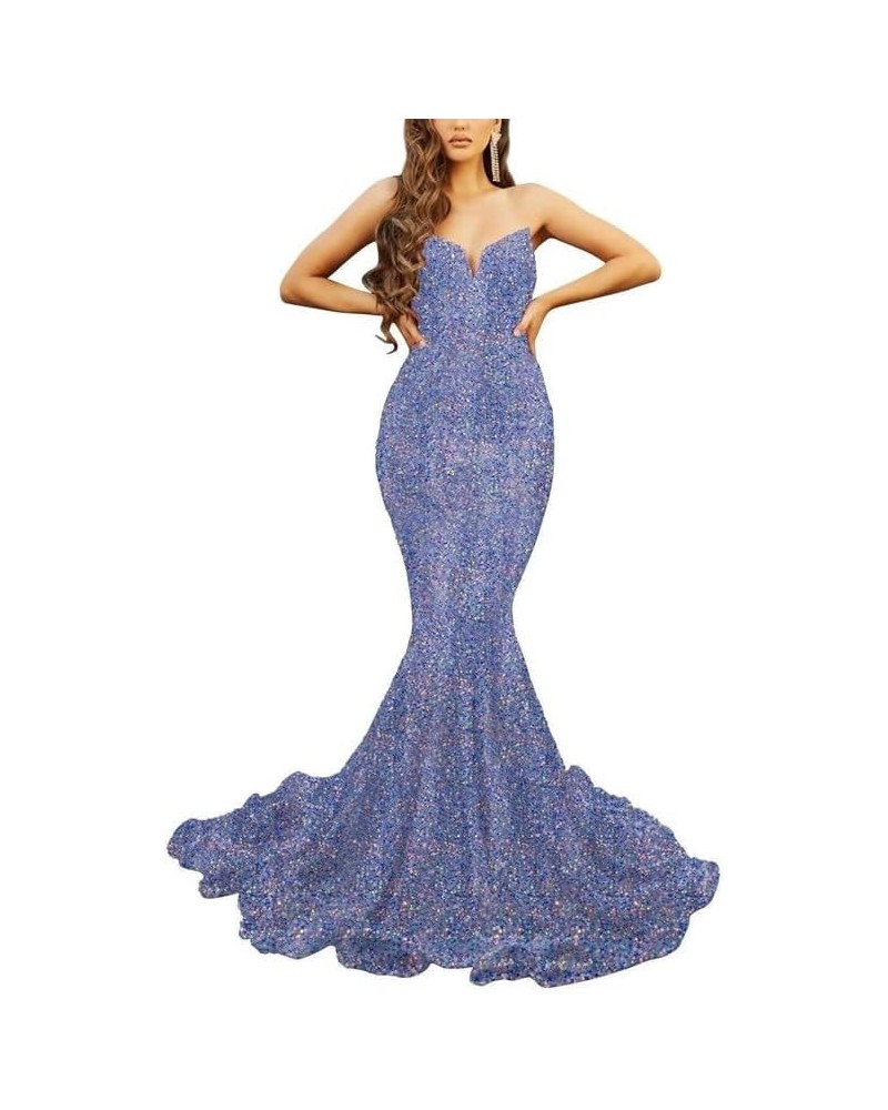 Sequin Prom Dresses Mermaid Sparkly Formal Evening Party Gowns V-Neck Prom Dress Backless V Neck Sky Blue $31.27 Dresses