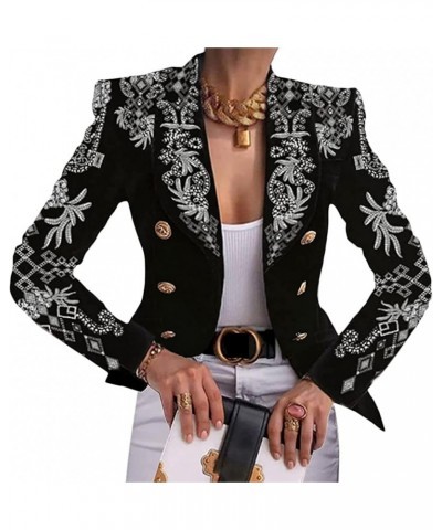 Women Open Front Blazer Colorful Print Long Sleeve Slim Jacket V Neck Double-Breasted Blouse Top 3XL / XXX-Large I $15.12 Bla...