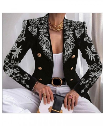 Women Open Front Blazer Colorful Print Long Sleeve Slim Jacket V Neck Double-Breasted Blouse Top 3XL / XXX-Large I $15.12 Bla...