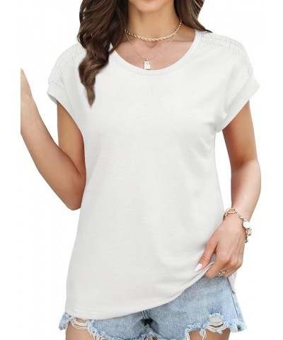 Womens Summer Tops Casual Short Sleeve Trendy 2024 Pleated Basic Shirts A-3 White $11.61 Blouses