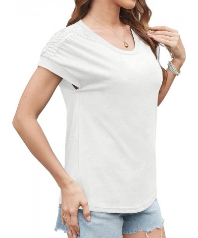 Womens Summer Tops Casual Short Sleeve Trendy 2024 Pleated Basic Shirts A-3 White $11.61 Blouses