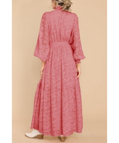 Women's Fall Dresses Elegant Floral High Neck Long Sleeve Elastic Waist Formal Maxi Dress with Belt Bean Paste $29.69 Dresses