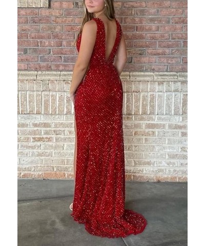 Prom Dresses Sexy Deep V-Neck Sequins Long Mermaid with High Slit Sparkly Formal Evening Gowns for Wedding Guest Backless Dus...