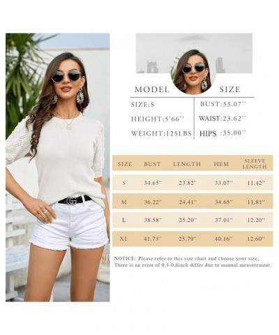 Summer Sweaters for Women 2024 Puff Short Sleeve Sweater Tops Knit Pom Pom Trendy Casual Blouses Beige $17.09 Sweaters