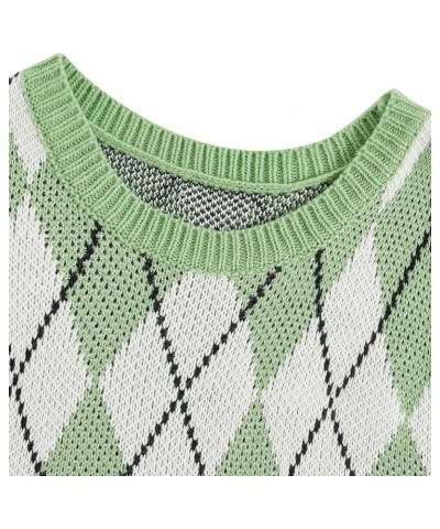 Women's Sleeveless Round Neck Cute Strawberry Sweater Vest Crop Shirt Top Green Argyle $15.07 Sweaters