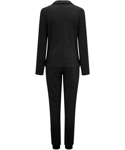 Womens Business Casual Sets 2 Piece Outfits Office Work Long Sleeve Blazer Jacket Drawstring Pants Trendy Suit Sets A04-black...