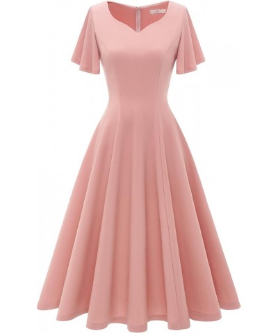 Ruffle Sleeve Cocktail Dresses for Wedding Guest Fit and Flare Tea Length Party Dress Blush $19.36 Dresses