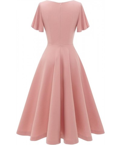 Ruffle Sleeve Cocktail Dresses for Wedding Guest Fit and Flare Tea Length Party Dress Blush $19.36 Dresses