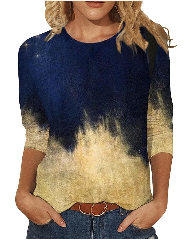 Women 3/4 Sleeves Sequined Shirt Tunic Round Neck Printing Tee Top Shiny Loose Fit T-Shirt Blouse Sparkly Clothes X-623 Blue ...