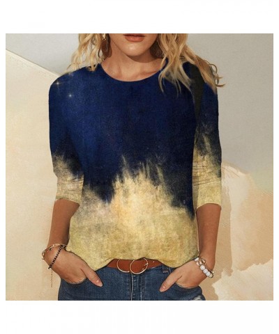 Women 3/4 Sleeves Sequined Shirt Tunic Round Neck Printing Tee Top Shiny Loose Fit T-Shirt Blouse Sparkly Clothes X-623 Blue ...