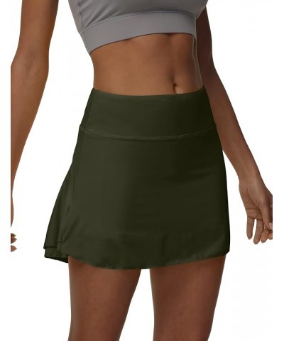 Women's Pleated Tennis Skirts with 3 Pockets High Waisted Flowy Ruffle Atheltic Golf Running Skorts for Workout Casual Army G...