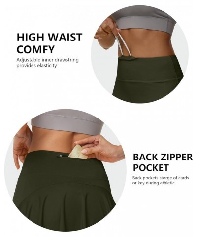 Women's Pleated Tennis Skirts with 3 Pockets High Waisted Flowy Ruffle Atheltic Golf Running Skorts for Workout Casual Army G...