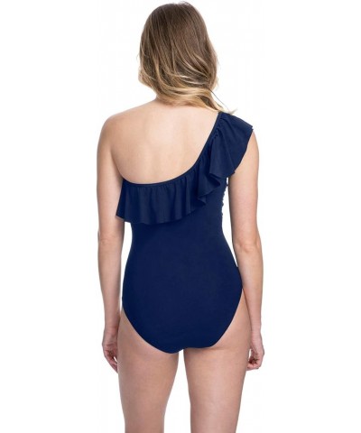 Women's Standard Ruffle Shoulder One Piece Swimsuit Tutti Frutti Navy $26.40 Swimsuits