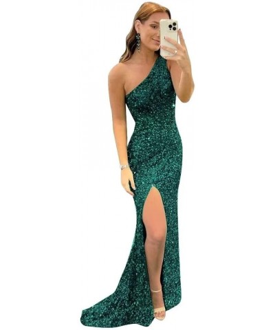 Women's 2023 One Shoulder Sequin Mermaid Prom Dresses Long Slit Glitter Backless Evening Party Gowns B-teal $29.25 Dresses