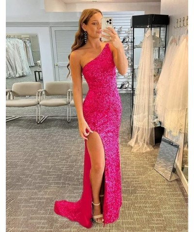 Women's 2023 One Shoulder Sequin Mermaid Prom Dresses Long Slit Glitter Backless Evening Party Gowns B-teal $29.25 Dresses