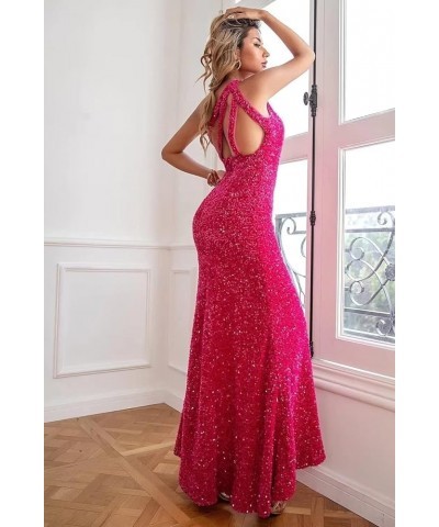 Women's 2023 One Shoulder Sequin Mermaid Prom Dresses Long Slit Glitter Backless Evening Party Gowns B-teal $29.25 Dresses