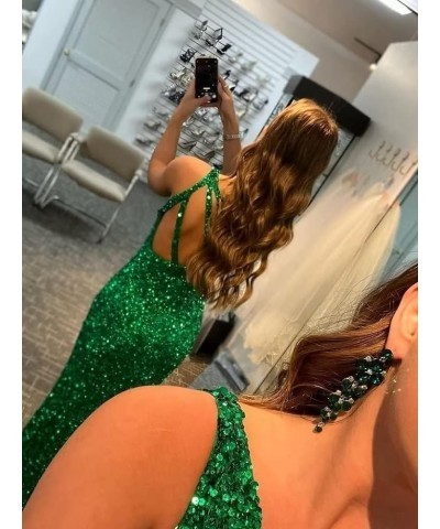 Women's 2023 One Shoulder Sequin Mermaid Prom Dresses Long Slit Glitter Backless Evening Party Gowns B-teal $29.25 Dresses