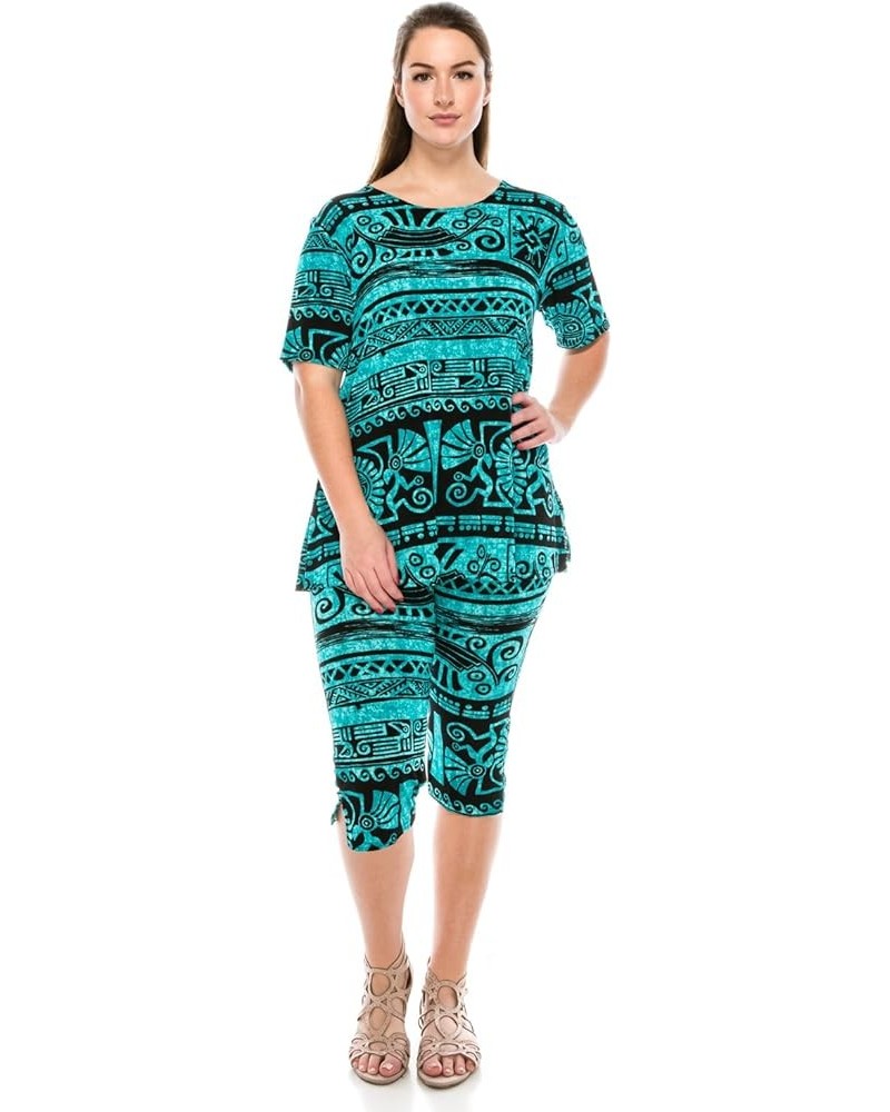 Women's 2 Piece Set – Short Sleeve T Shirts Top and Capri Pants with Side Slit Stretchy Casual Outfit W901 Teal $32.12 Active...